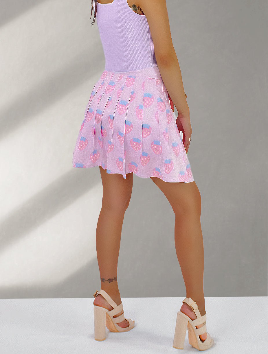 Kawaii Strawberry Pleated Skirt - In Control Clothing