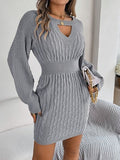 Knit Cutout Slit Sweater Dress - In Control Clothing