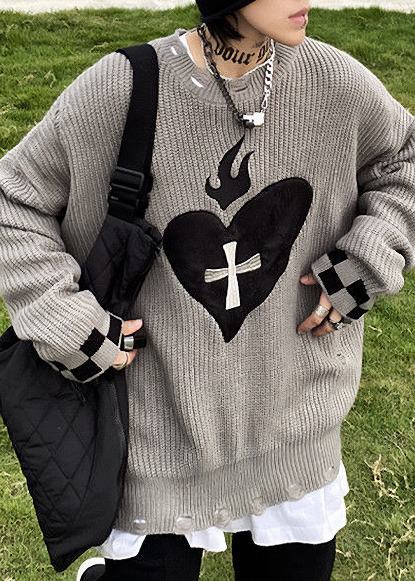 Heart Design Knit Alt Style Sweater