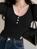 Lace Button Collar Button Top - In Control Clothing