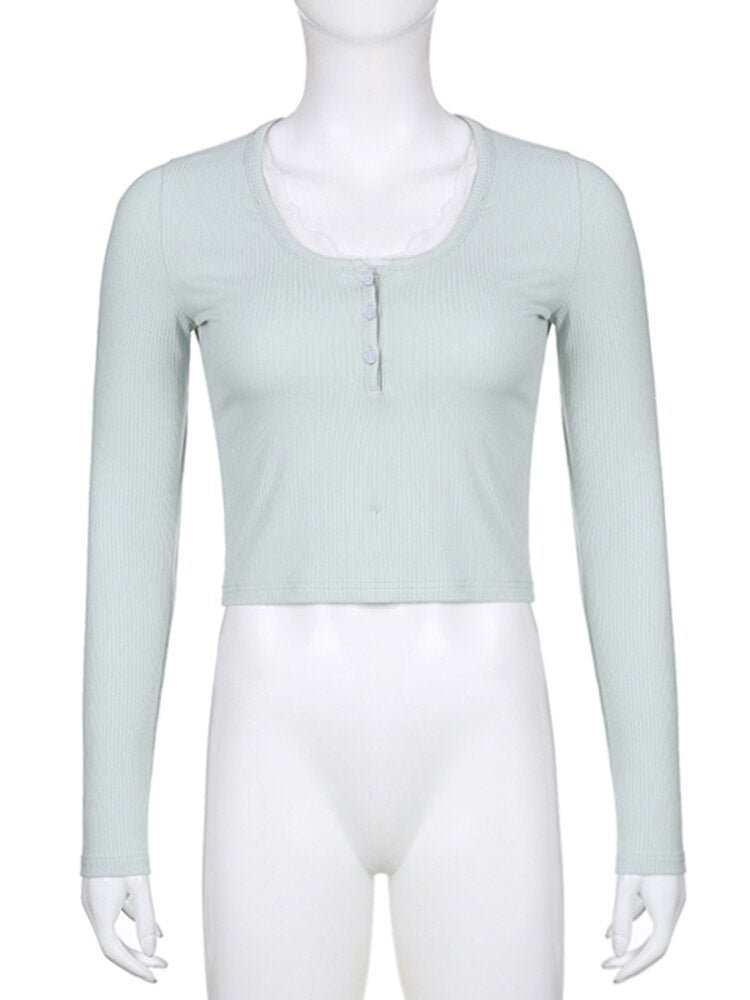 Lace Button Collar Button Top - In Control Clothing