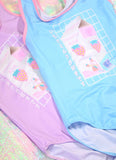 Lilac Strawberry Milk Graphic Print One Piece Swimsuit - In Control Clothing