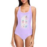 Lilac Strawberry Milk Graphic Print One Piece Swimsuit - In Control Clothing
