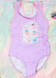 Lilac Strawberry Milk Graphic Print One Piece Swimsuit - In Control Clothing