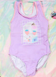 Lilac Strawberry Milk Graphic Print One Piece Swimsuit - In Control Clothing