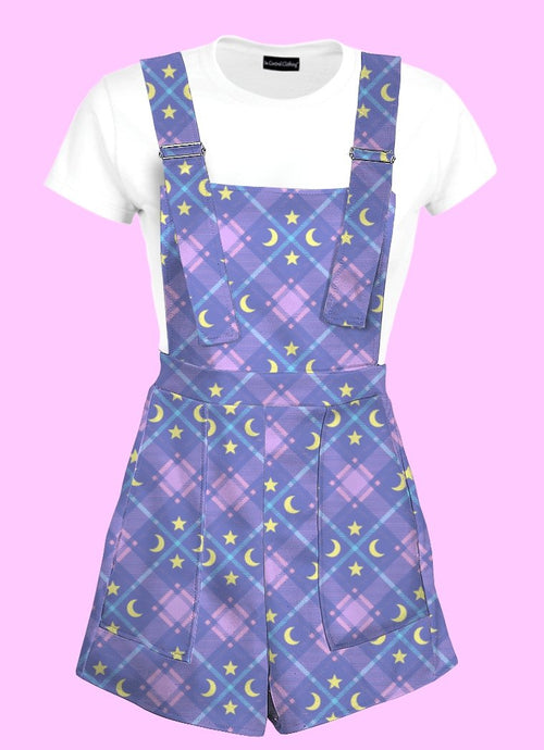 Plus Size Magic Moon Star Plaid Overalls