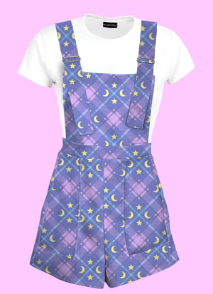 Plus Size Magic Moon Star Plaid Overalls