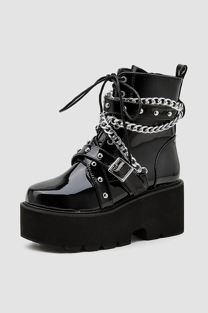 Mall Goth Chain Strap Boots - In Control Clothing