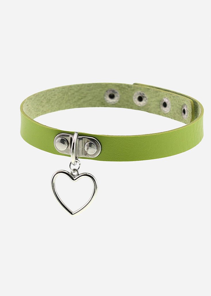 Mint Green Y2k Style Heart Pendant Choker Necklace - In Control Clothing