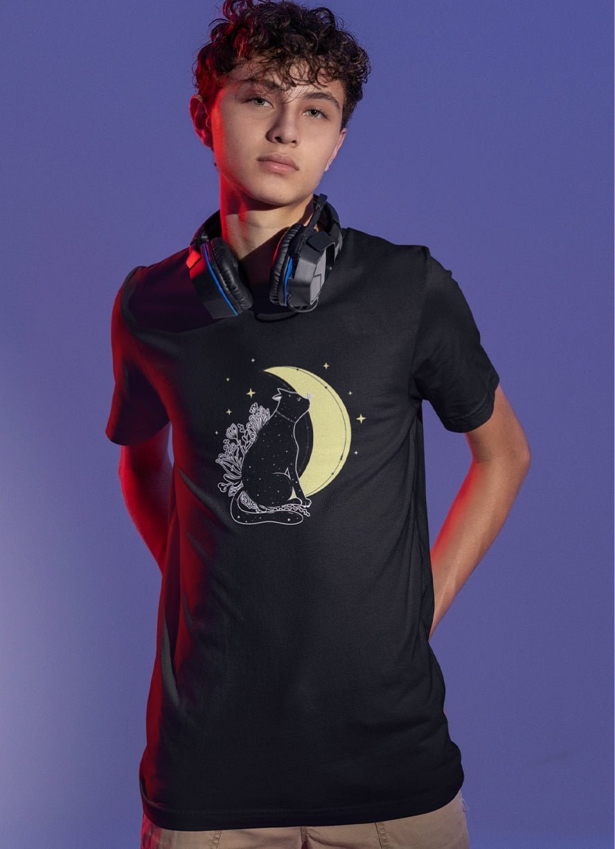 Mystical Moon Cat Graphic T-Shirt - In Control Clothing