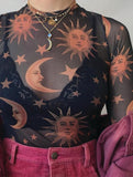 Natal Sun And Moon Long Sleeve Slim Mesh Top - In Control Clothing