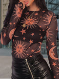 Natal Sun And Moon Long Sleeve Slim Mesh Top - In Control Clothing
