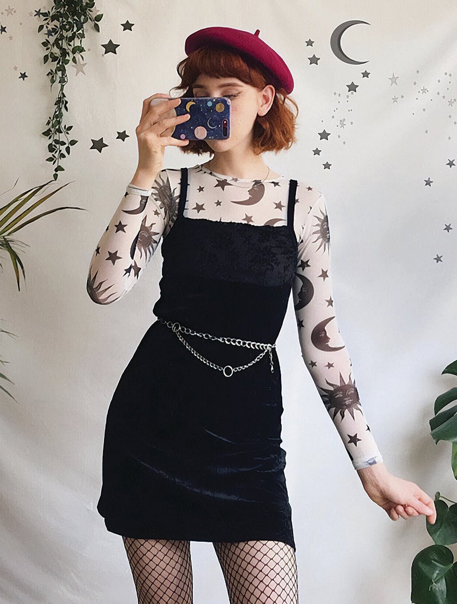 Natal Sun And Moon Long Sleeve Slim Mesh Top - In Control Clothing