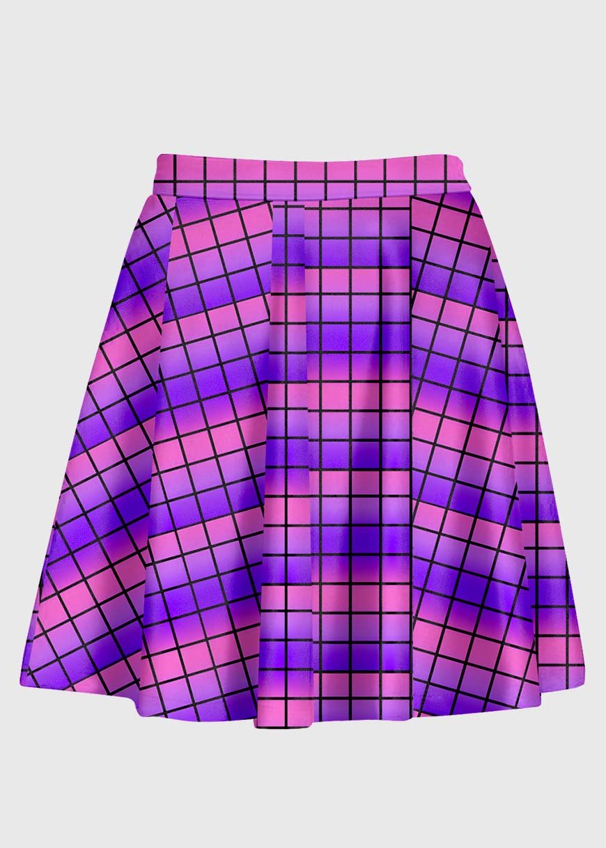 Ombre Pink And Purple Grid Skirt - In Control Clothing