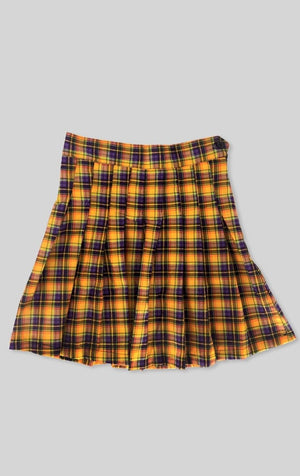 Orange Plaid Pleated Skirt