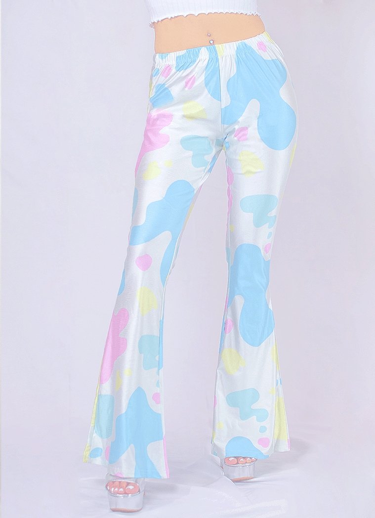 Pastel Cow Print Flare Pants - In Control Clothing