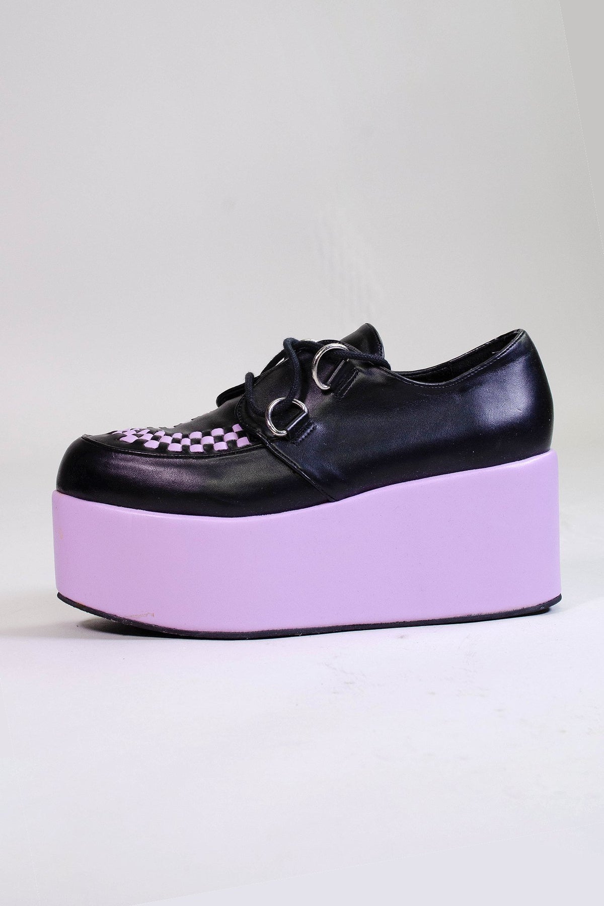 Pastel Goth Black And Lilac Platform Shoes - In Control Clothing