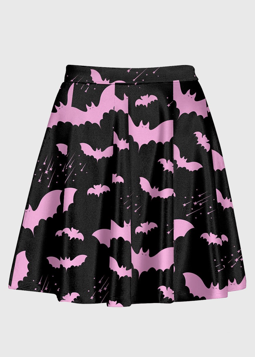 Pink And Black Bat Kawaii Goth High Waist Skirt - In Control Clothing