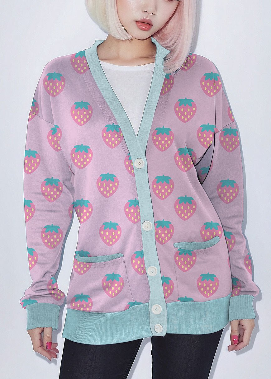 Pink Strawberry Kawaii Fleece Cardigan - In Control Clothing