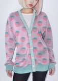 Pink Strawberry Kawaii Fleece Cardigan - In Control Clothing