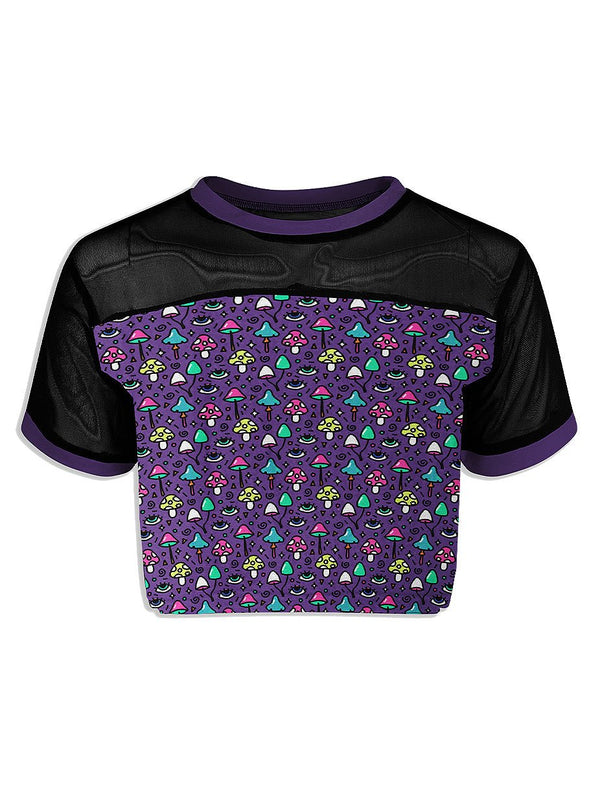 Pixel Mushroom World Mesh Crop Tee