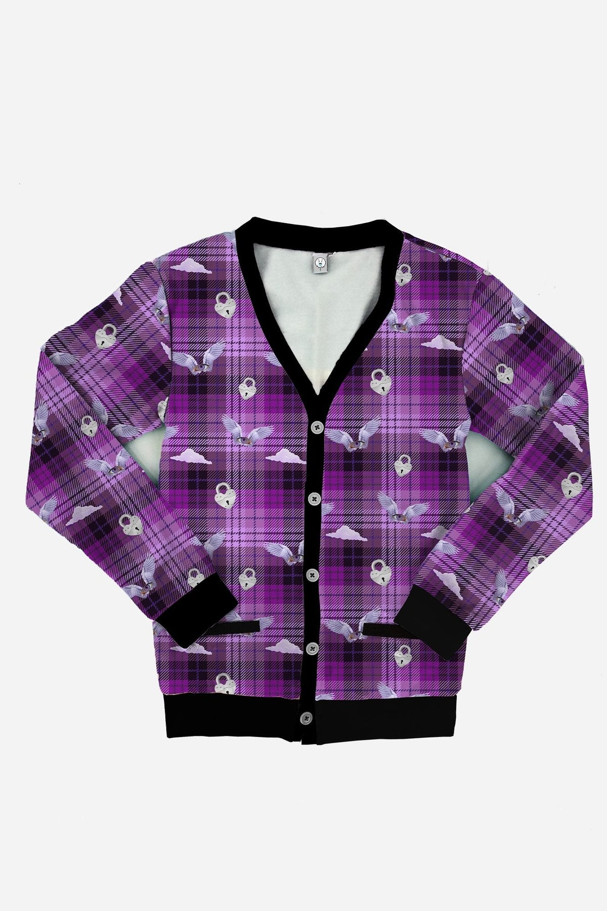 Plus Purple Plaid Weirdcore Cardigan - In Control Clothing