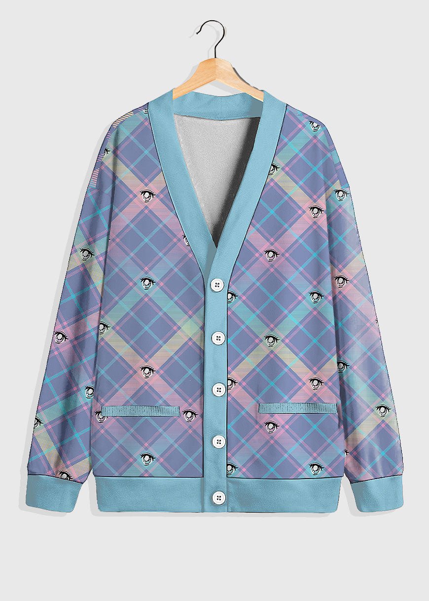 Plus Size Anime Eye Plaid Fleece Cardigan - In Control Clothing