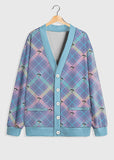 Plus Size Anime Eye Plaid Fleece Cardigan - In Control Clothing