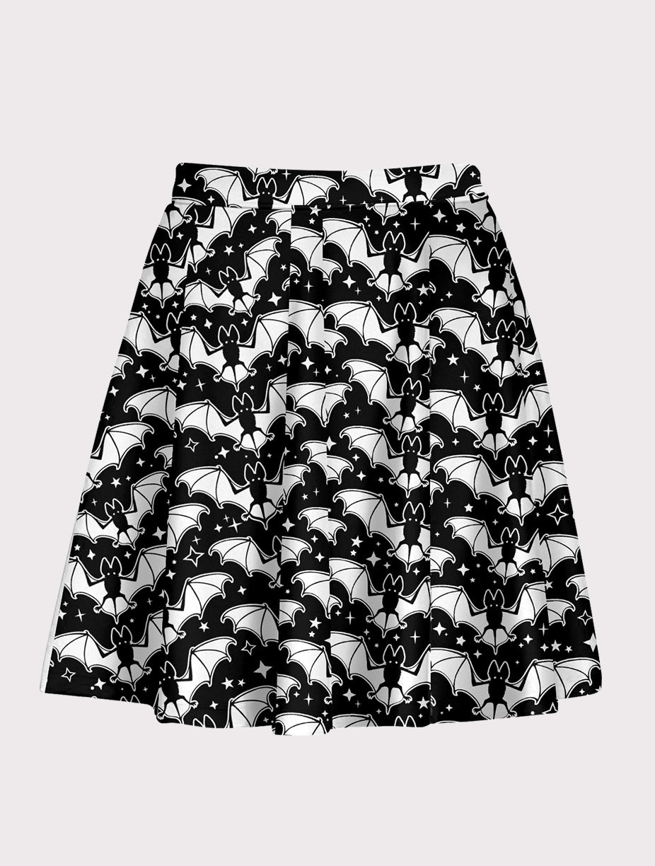 Plus Size Bat Pattern Flare Skirt - In Control Clothing