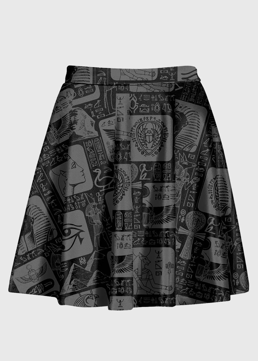 Plus Size Black and Grey Ancient Egyptian Hieroglyphs Pattern Skirt - In Control Clothing