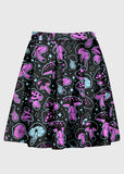 Plus Size Cute Pink Blue Mushroom Black Skirt - In Control Clothing