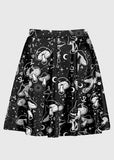 Plus Size Dark Academia Mushroom Astrology Pattern Skirt - In Control Clothing