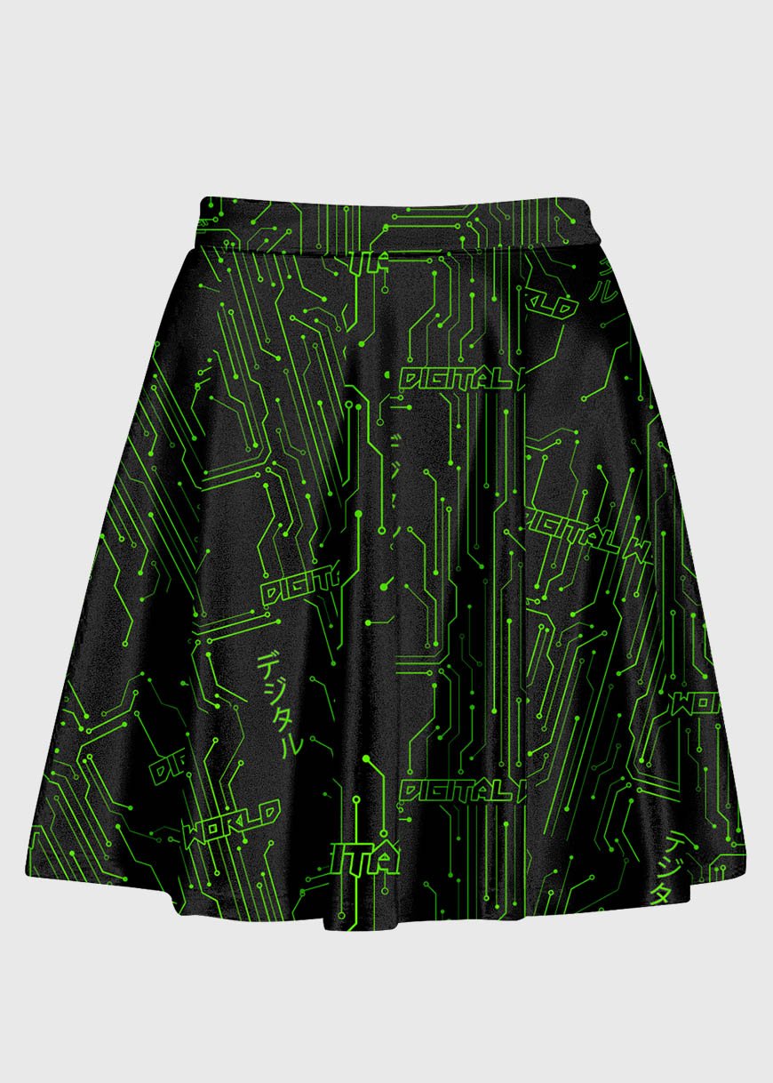 Plus Size Digital World Techno Cyber Raver High Waist Skirt - In Control Clothing
