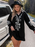 Plus Size Embroidered Long Sleeve Mini Dress - In Control Clothing