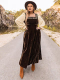 Plus Size Embroidered Square Neck Hippie Dress - In Control Clothing