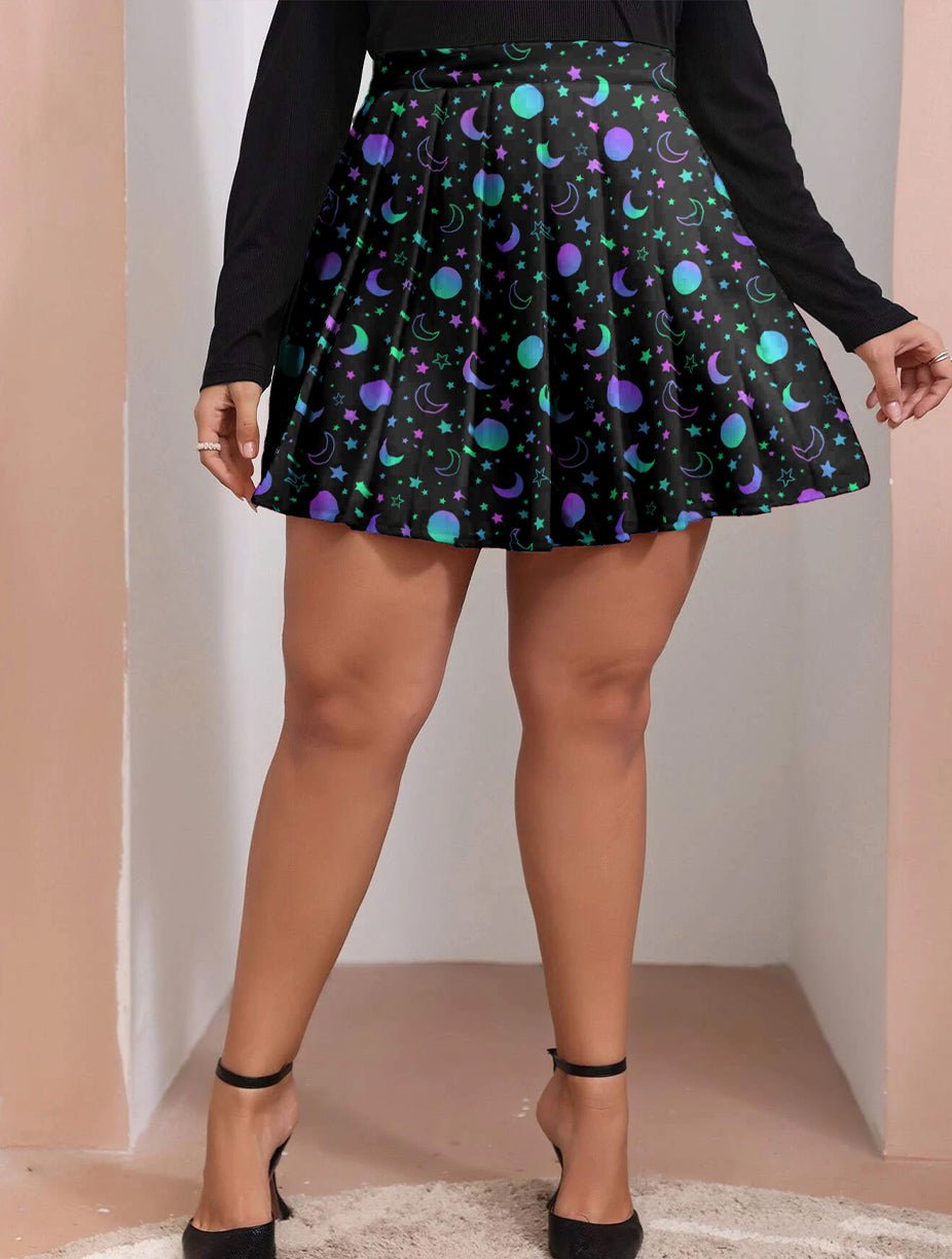 Plus Size Galaxy Party Pleated Skirt - In Control Clothing