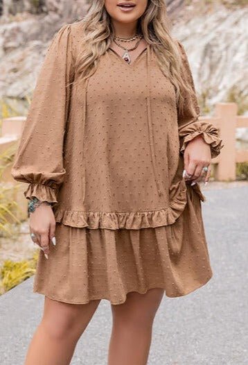Plus Size Hippie Dot Flounce Sleeve Mini Dress