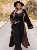 Plus Size Hippie Embroidery Open Front Long Sleeve Cardigan - In Control Clothing