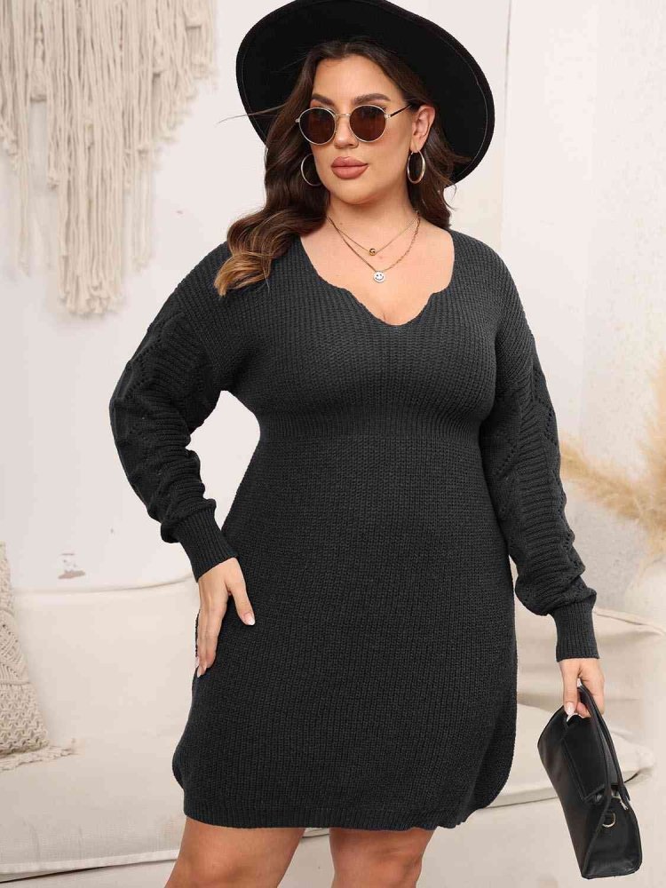 Plus Size Long Sleeve Knit Mini Dress - In Control Clothing