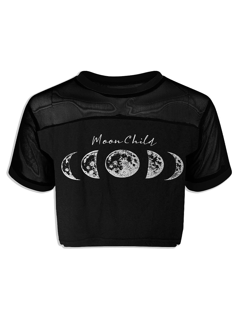 Plus Size Moon Child Mesh Crop Tee - In Control Clothing