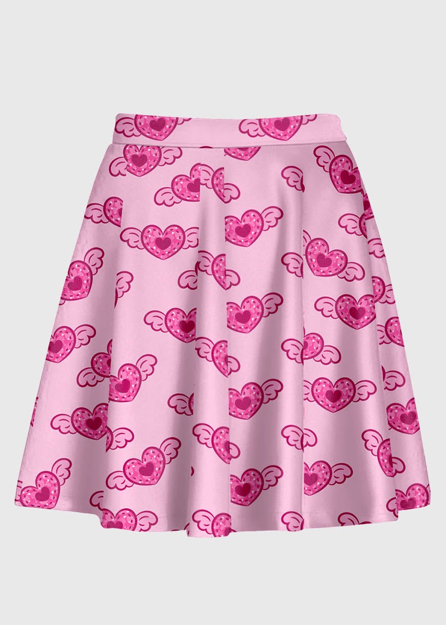 Plus Size Pink Heart Angel Wing Kawaii Skirt - In Control Clothing