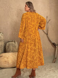 Plus Size Printed Slit Long Sleeve Hippie Dress - In Control Clothing