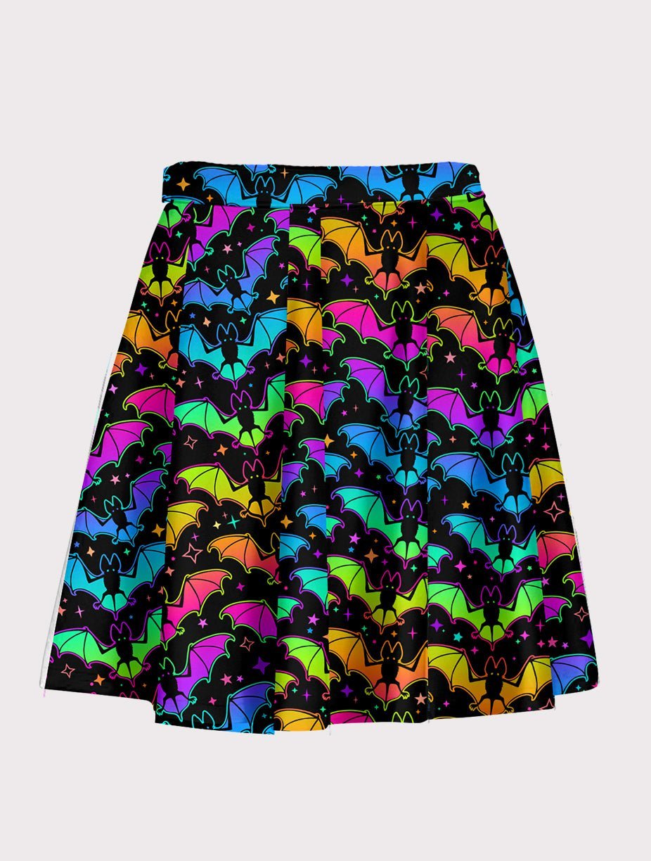 Plus Size Rainbow Bat Pattern Flare Skirt - In Control Clothing