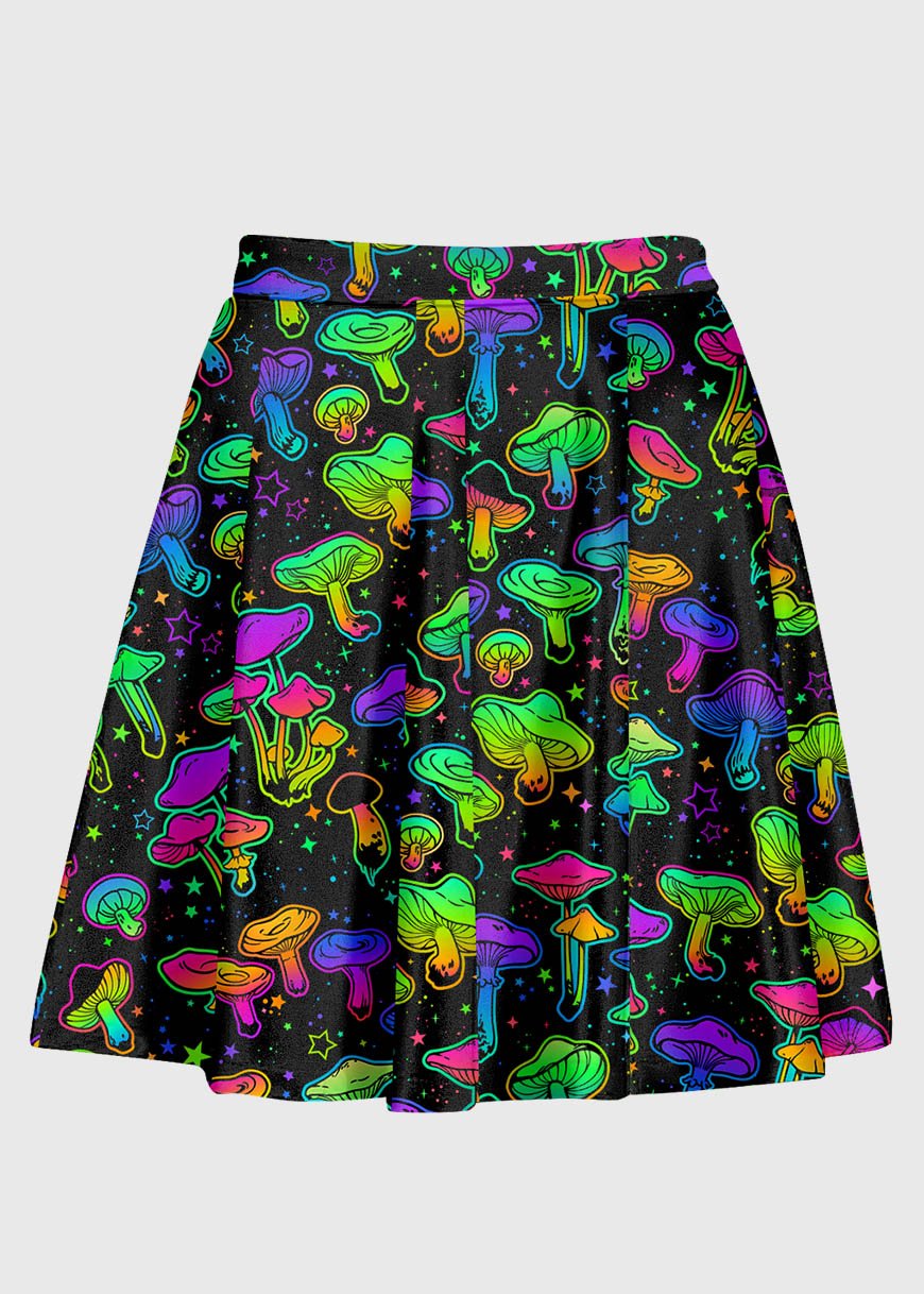 Plus Size Rainbow Psychedelic Mushroom Rave Skirt - In Control Clothing