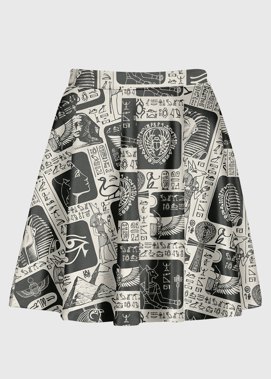 Plus Size Retro Hieroglyphs Pattern High Waist Skirt - In Control Clothing
