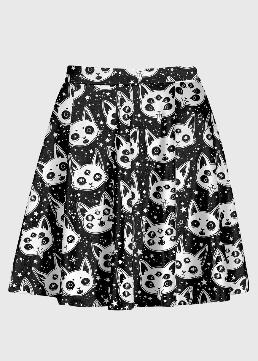 Plus Size Trippy Cartoon Cat Skirt - In Control Clothing