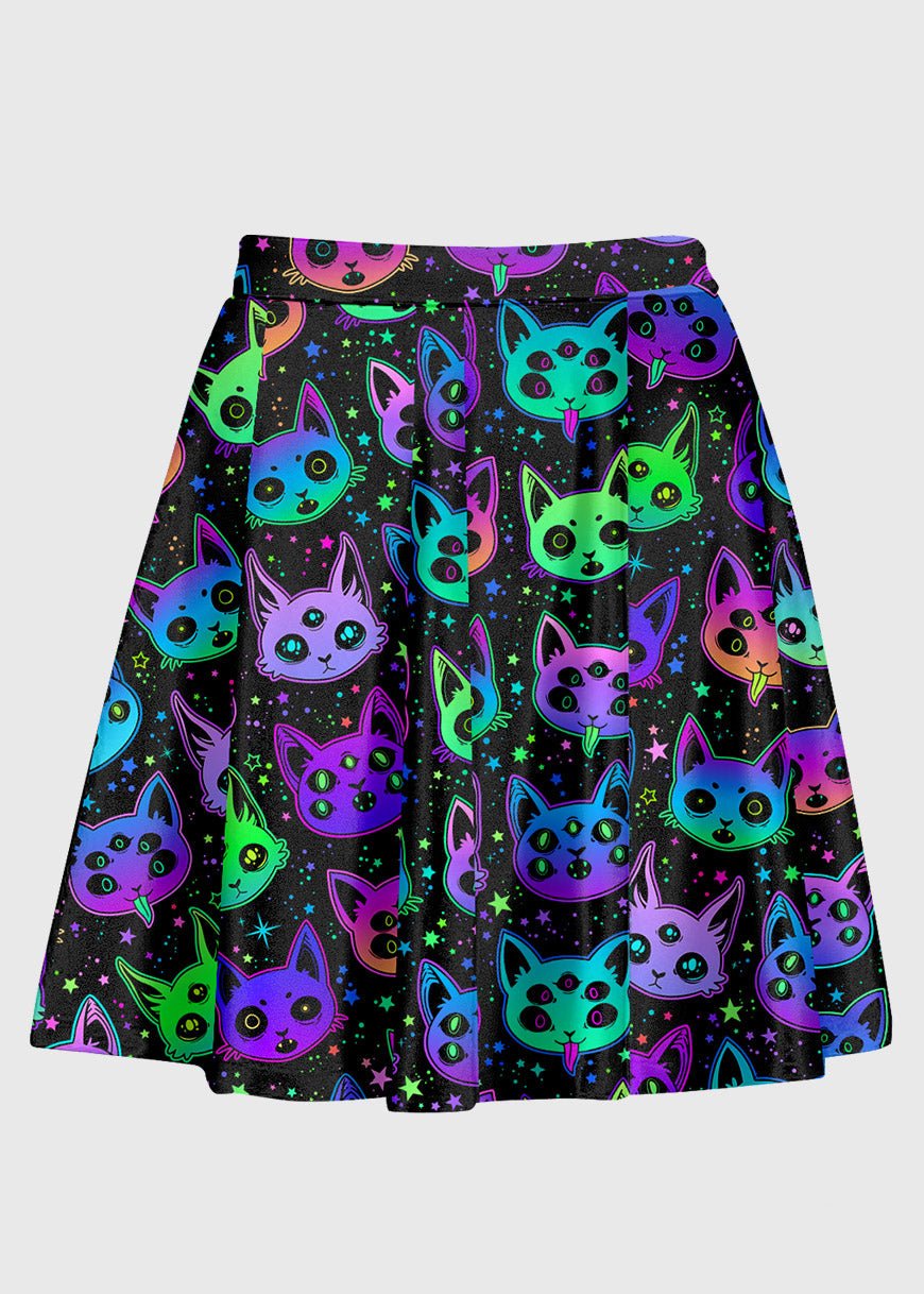 Plus Size Trippy Rainbow Cartoon Cat Skirt - In Control Clothing