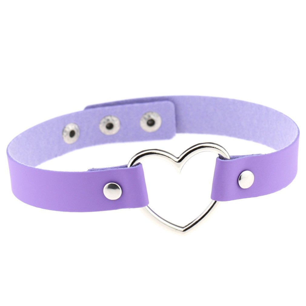 Purple Kawaii Heart Pendant Choker Necklace - In Control Clothing