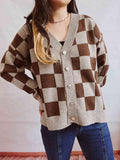 Retro Checkered Button Up Knit Cardigan - In Control Clothing