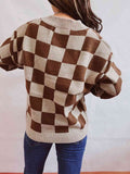Retro Checkered Button Up Knit Cardigan - In Control Clothing